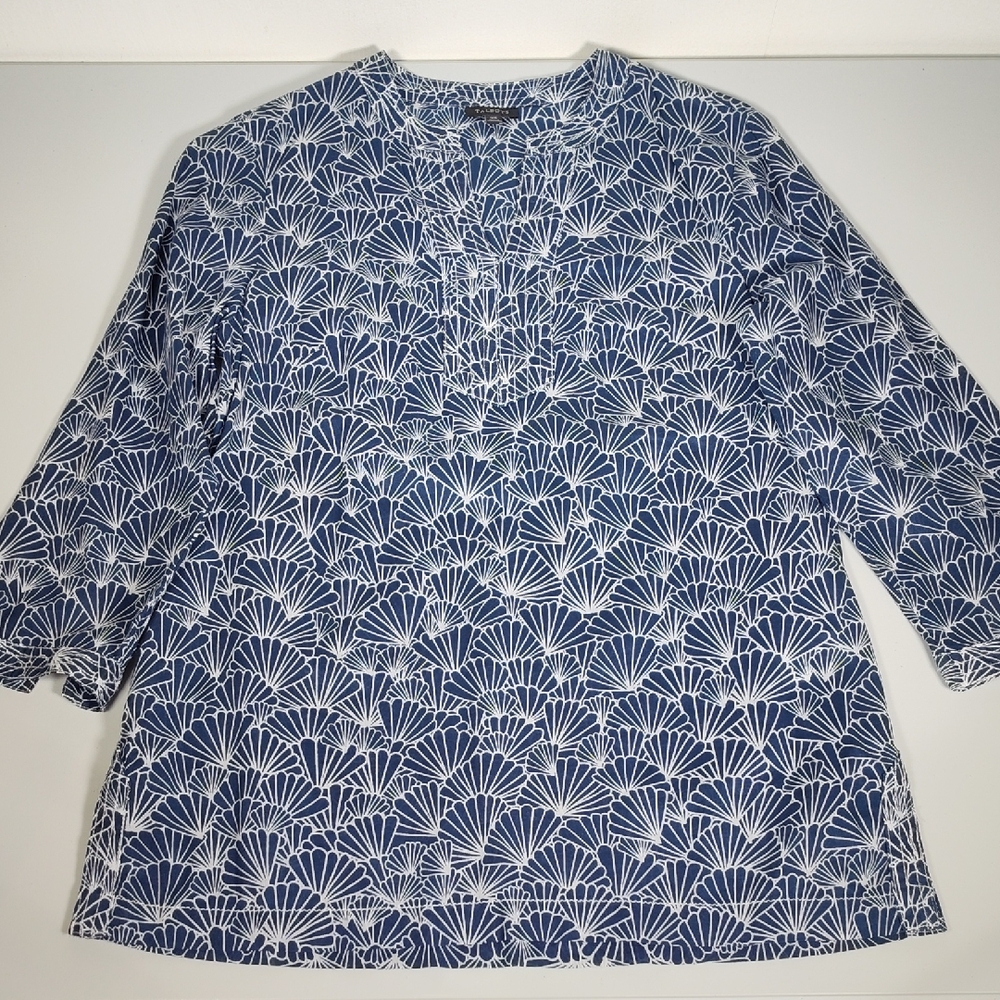 NEW Talbots blue shell print cotton‎ tunic top XS